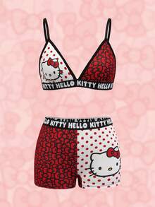 HELLO KITTY AND FRIENDS | SHEIN Women's Contrast Trim Sleeveless Cute Cartoon Print Lingerie Set - Red - View 1