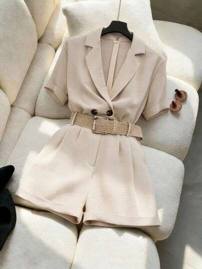 GlowEve CURVE Bộ áo liền quần dáng rộng, thanh lịch, cổ ve lật, eo thấp dành cho nữ, cỡ lớn, có cúc cài.