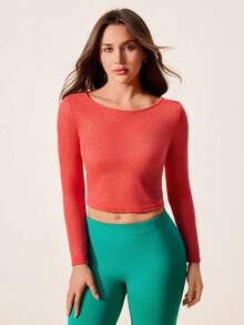 Core Rhythm Women's Fashion Casual Elegant Fitness Running Outdoor Sexy Backless Design Long Sleeve Yoga Sports Top Women's See Through Long Sleeve Activewear Tops Open Back Gym Tops Gym Shirt Open Back Workout Shirt Gym Shirt Women Long Sleeve Blouse Gym Open Back Active Top Open Back Yoga Shirts Long Sleeve Gym Tops For Women Yoga Long Sleeve Top Gym Cover Up Top Women Active Wear Workout Tops Women Women's Tops For Summer Gym Outfit For Women Top Long Sleeve Workout Top - Red - View 2