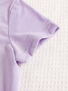 Young Girl' Basic Printed Round Neck Short Sleeve T-Shirt - Mauve Purple - View 4