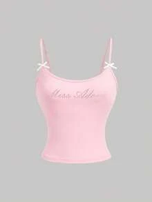 SHEIN MOD 3件套女士字母印花蝴蝶结装饰吊带背心 - 彩色 - 查看 4