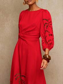 Travachic Vestido de tecido liso em cor sólida para mulheres, ideal para férias. - Vermelho - Ver 5