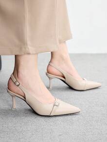 CUCCOO BIZCHIC 女士时尚防滑橡胶底舒适细高跟尖头鞋 - 杏色 - 查看 4