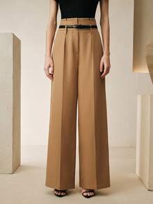 Anewsta Retro Casual Loose Office Khaki High Waist Notch Design Draping Women's Suit Pants - Khaki - View 5