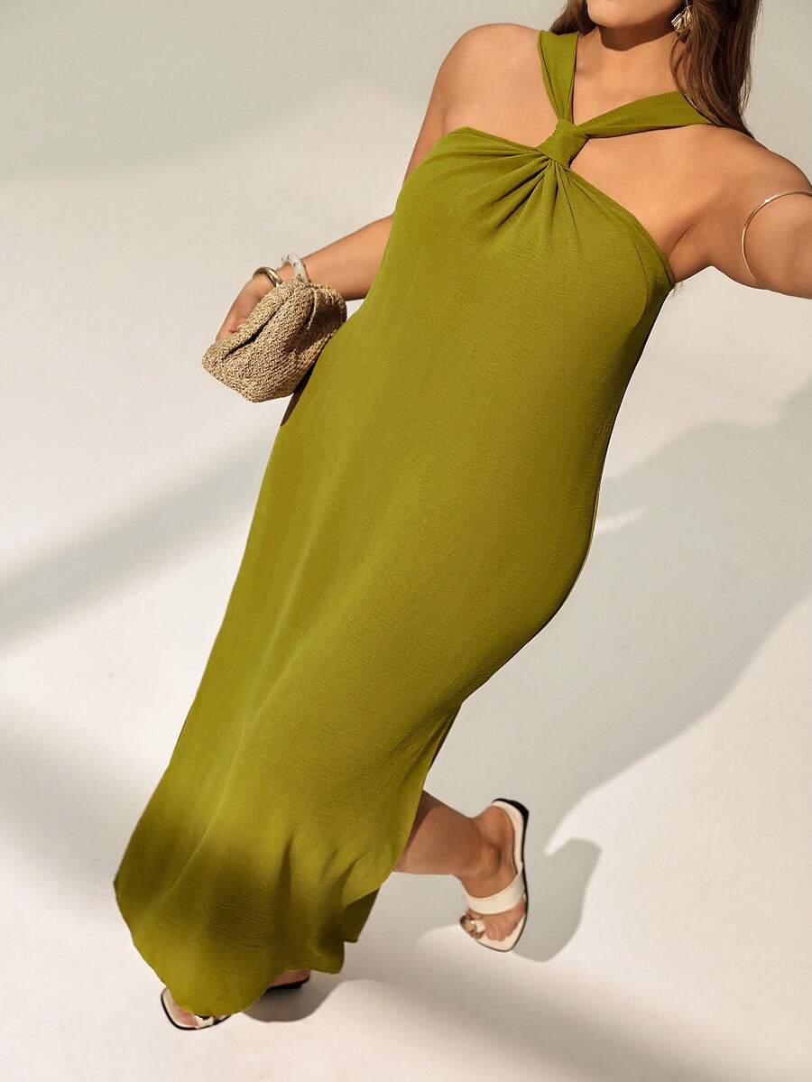 Auralis 大码女式纯色吊带休闲派对连衣裙 - 綠色 - 查看 1