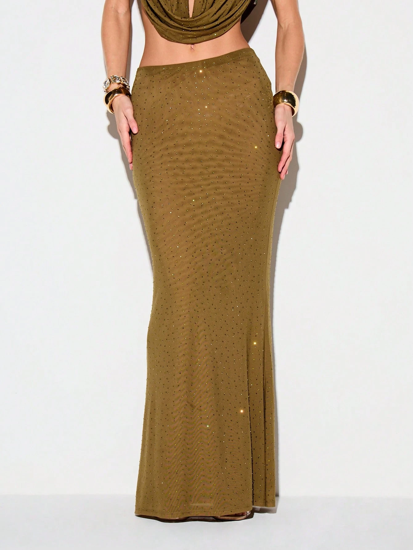 KIZN Spódnica maxi z ćwiekami i rozcięciem z boku