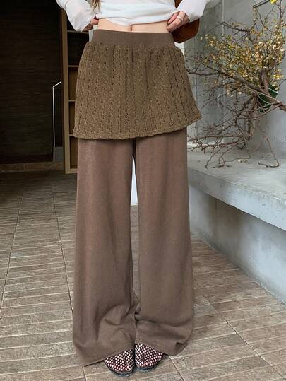 DAZY 女士优雅二合一直筒裤，拼接设计，适合春秋季穿着