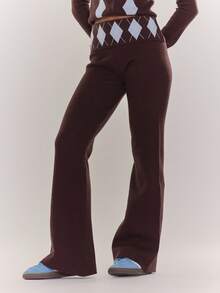 MUSERA Quần ống loe ôm dáng dệt kim họa tiết Argyle, cạp gập, thoải mái, thường ngày, thích hợp mặc vào mùa thu đông xuân. - Cà phê nâu - Xem 2