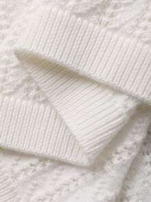 DAZY Women's Round Neck Sheer Long Sleeve Knit Top, Spring/Summer - White - View 8