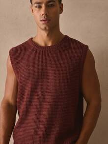 Musero Round Kneck Thick Rib Hem Sleevless Tank Top Knitted Vest Spring Summer Essentials - Coffee Brown - View 2