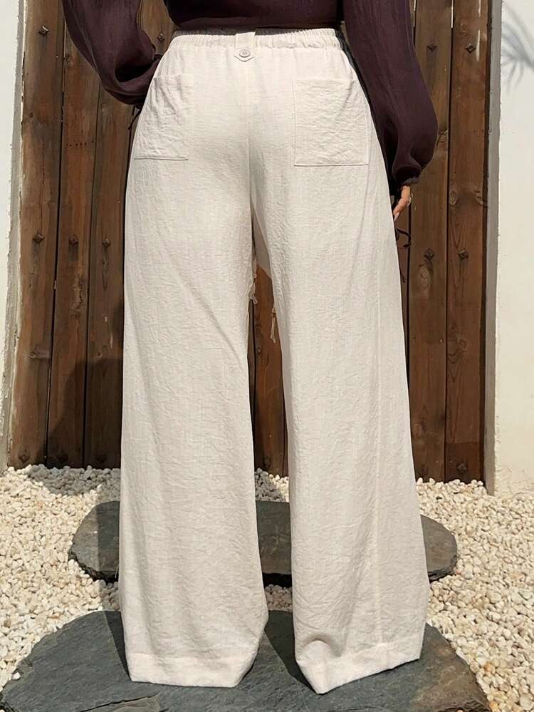 Dazy Plus Plus Size Women's Solid Color Drawstring Waist Wide Leg Loose Casual Pants Summer