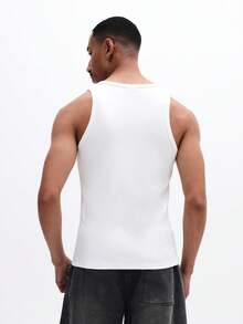 SUMWON Men's Sleeveless White Tank Top With Small Chest Print Design Casual Summer Basic Tee - White - View 2