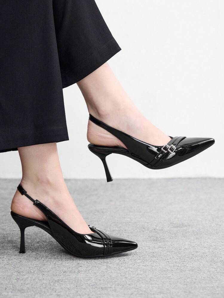 CUCCOO BIZCHIC Women Shoes Women's Pointed Slender Heel Black Sexy Fashion Versatile Commuter Women's High Heel Shoes Slingback Slingback Shoes Women's Shoes Spring Shoes