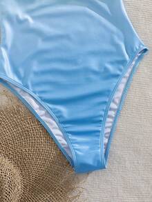 Bonvoyette Summer Vacation Gradient Print Detachable Strap Bandeau One-Piece Swimsuit - Baby Blue - View 5