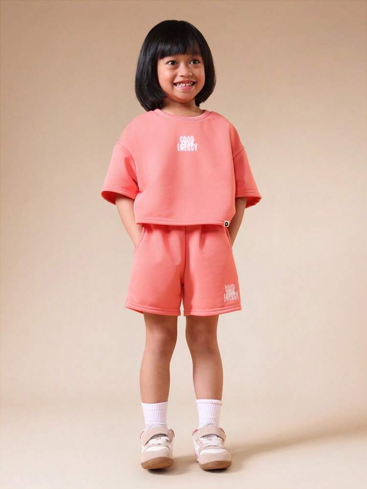 Crewneck Tee And Shorts Set With Print