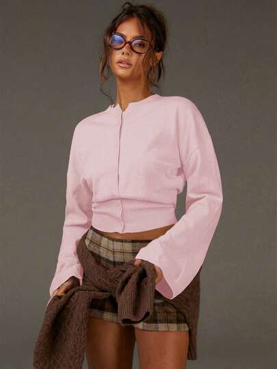 Athîral كارديجان نسائي كاجوال بلون أحادي مشدود الخصر