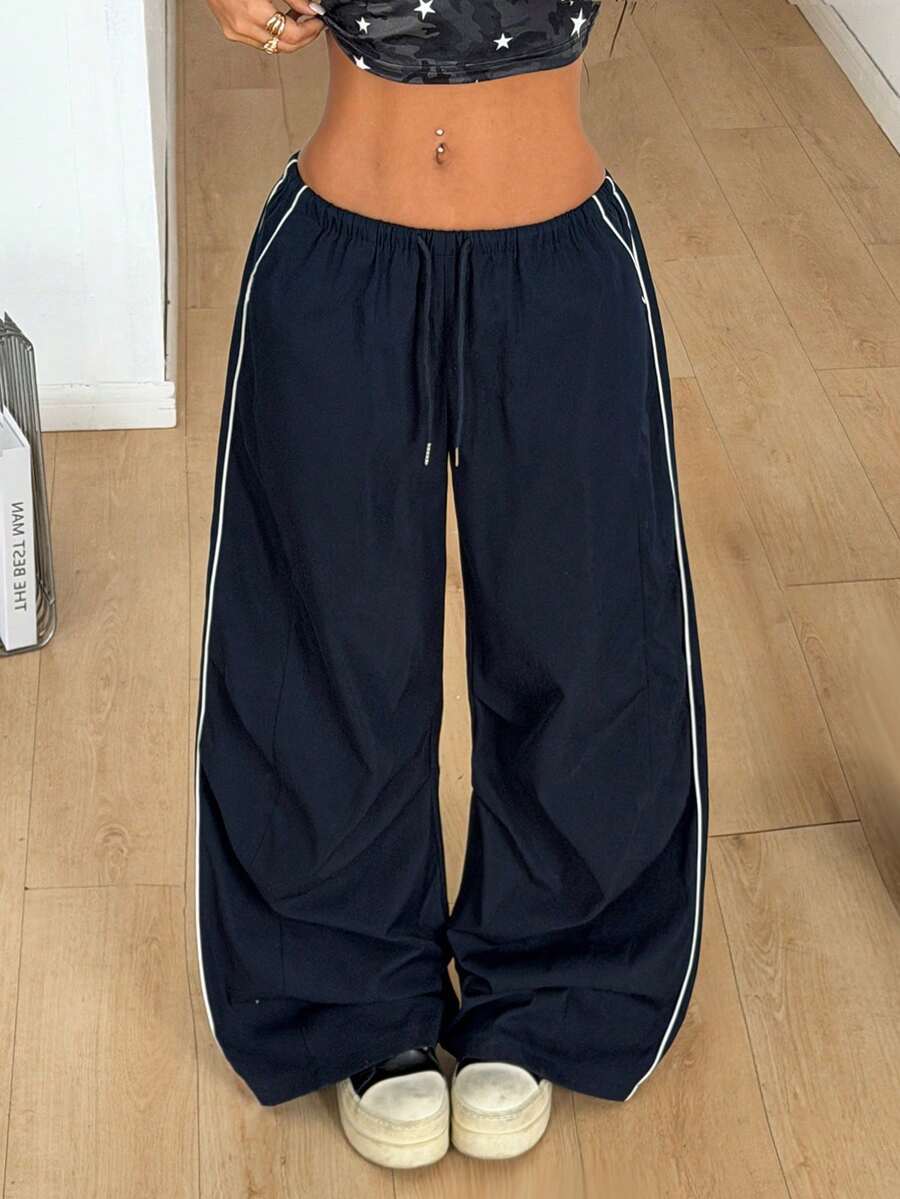 Coolane Pantalones de paracaídas con bloques de color para salir y conciertos de primavera y verano para mujeres - Azul - Ver 1