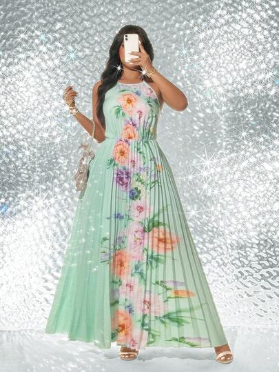 Viva Relle 大码女式春夏露背度假褶皱飘逸连衣裙