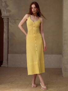 MOTF PREMIUM WOMEN'S CASUAL & DATE MID-LENGTH KNITTED DRESS, SPRING/SUMMER - Yellow - View 4
