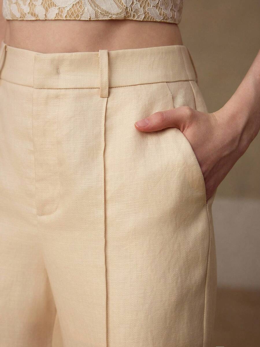 MOTF PREMIUM WOMEN'S LINEN BLEND 7/8 LENGTH SUIT PANTS, CASUAL & DATE WEAR, SPRING/SUMMER - Apricot - View 2