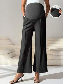 MaterniWear Maternity Work Pants For Autumn,Casual Dark Blue Pregnancy Flare Trousers With Support,Adjustable Waistband & Pockets For Commuting,Fast Delivery - Dark Grey - View 1