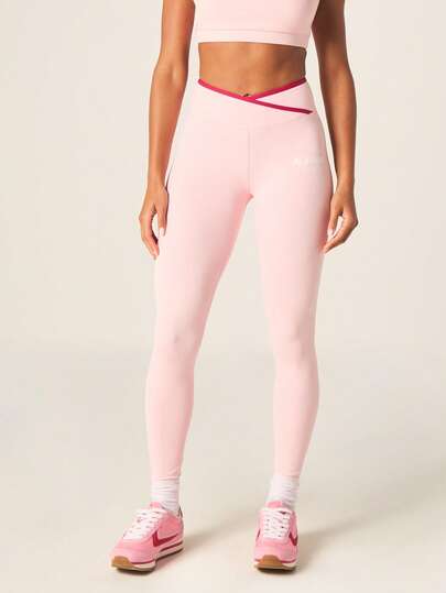 Missguided x Playboy Mallas deportivas de largo completo con cintura cruzada de talle alto para mujeres, para gimnasio, entrenamiento, ejercicio y rendimiento atlético