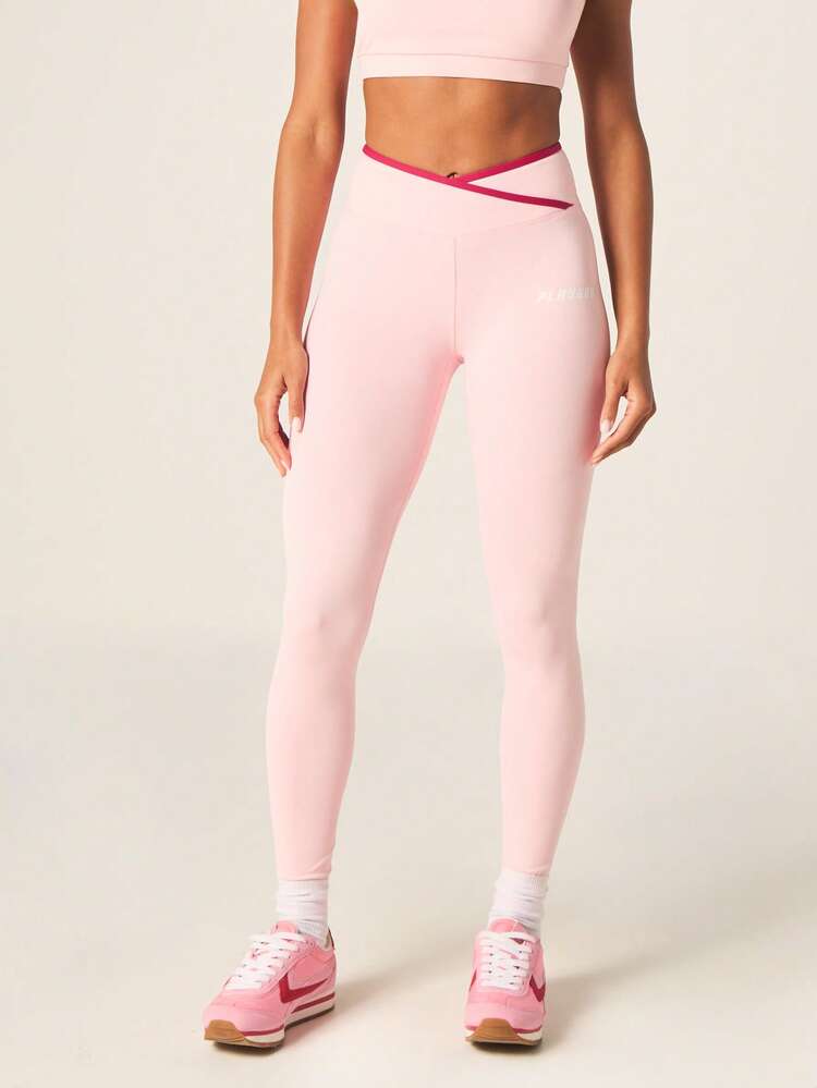 Missguided x Playboy Women's High Rise Cross-Over Waistband Full Length Fitted Sports Leggings For Gym Training Workout Athletic Performance