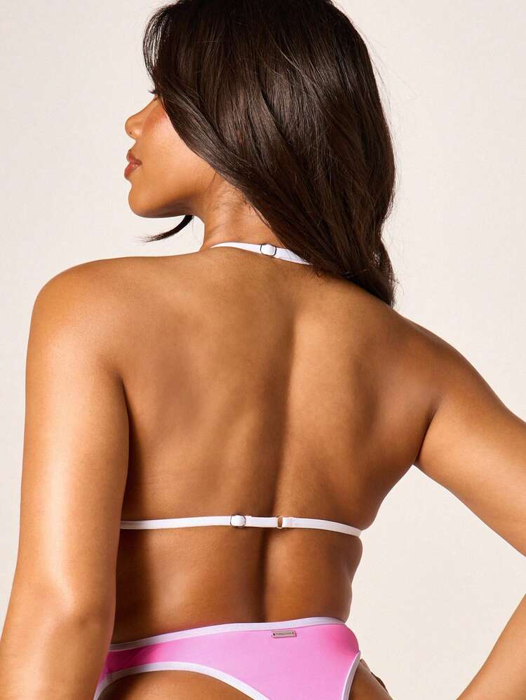 Missguided x Playboy Jednoczęściowy kostium kąpielowy z logo dla kobiet, kontrastowym białym wiązaniem, wysokim wycięciem na nogawkach, dekoltem w łódkę, letni strój kąpielowy na plażę, basen, wakacje