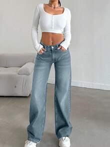 LOW RISE STRAIGHT CYT WOMEN BLUE JEAN - Dusty Blue - View 3