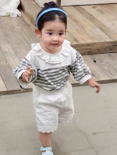 DAZY 女童休闲韩版条纹短袖上衣，夏季