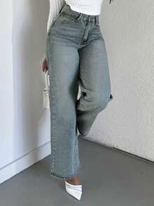 Alexandranx 斜口袋水洗闊腿牛仔褲 - 淺色水洗藍 - 查看 6