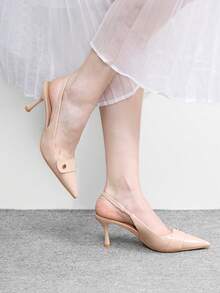 CUCCOO BIZCHIC Women Shoes Four Seasons New Apricot Metal Buckle Pointed Toe Thin High Heel Low Vamp Commuter Elegant Fashion Women's High Heel Shoes Slingback After Slingback Shoes Dew Heel Dinner Party Elegant Office Workers Holiday Wear Women's Shoes - Apricot - View 3