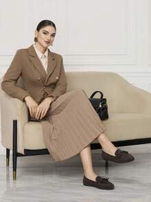 Sleekvia Giày lười nữ mũi tròn đế bằng da lộn màu đen thêu tua rua, giày slip-on thời trang thường ngày, đi làm và đi chơi, thích hợp cho dịp Giáng sinh. - màu nâu - Xem 6