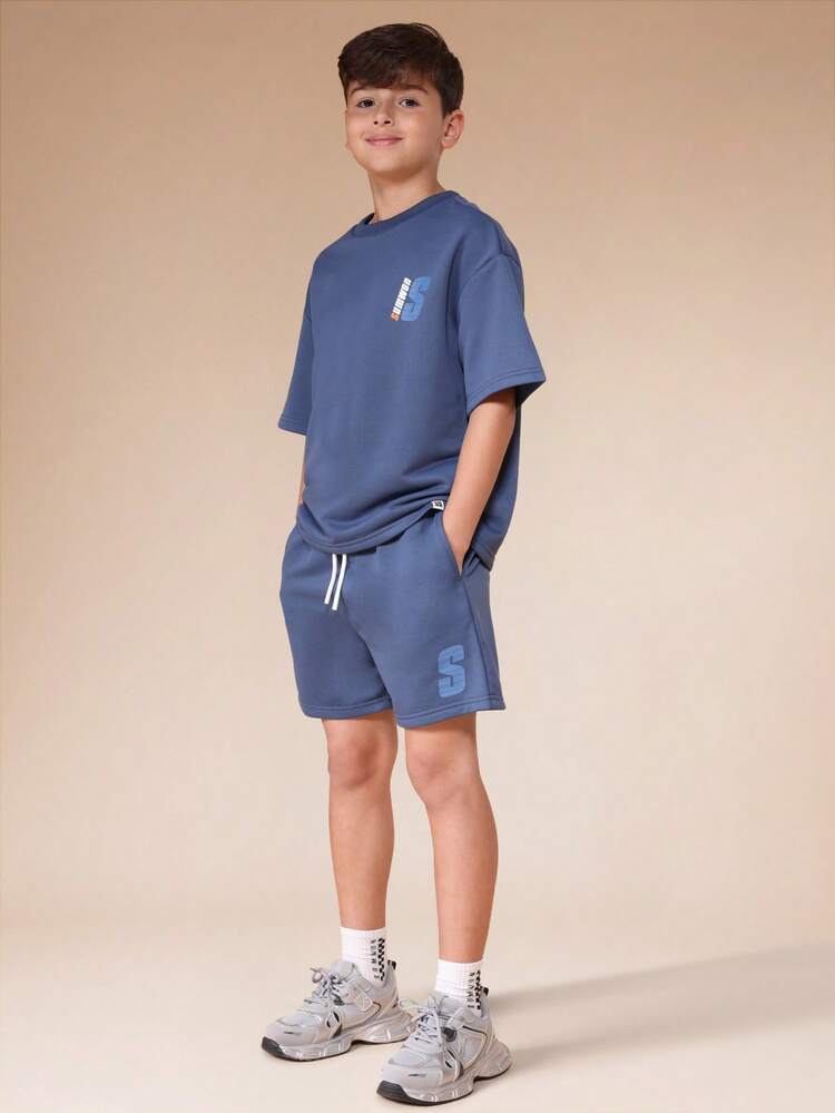 Boys Oversized Crew Neck T-Shirt And Shorts Co-Ord Set With Back Print Summer Casual Streetwear Two Piece Outfit