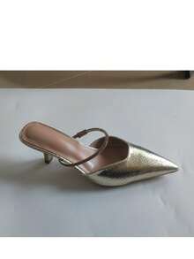 CUCCOO SZL 女士尖头优雅通勤高跟穆勒鞋 - 金色 - 查看 6