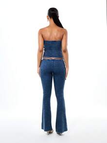 BABYPHAT Áo quây nữ chất liệu giả denim, kiểu dáng ngắn, đính đá lấp lánh, hoàn hảo cho các lễ hội, mùa hè và trang phục thường ngày. - Màu xanh lam - Xem 7