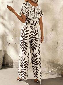 SHEIN Clasi 女士舒适蕾丝边连体裤，优雅休闲，适合度假和户外活动，春夏款 - 彩色 - 查看 6