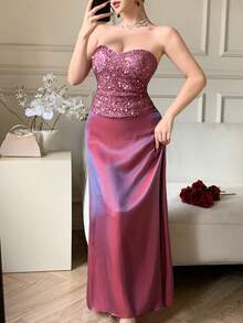 DAZY 女士优雅亮片抹胸上衣和半裙两件套，夏季 - 紫色 - 查看 4