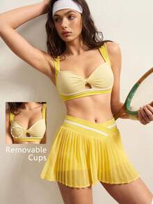 VARSIVA 女士休闲运动套装，包括扭结上衣和百褶口袋裙裤 - 彩色 - 查看 2