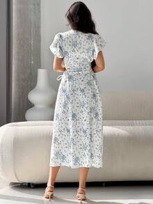 Modelyn 优雅浪漫荷叶边袖系腰连衣裙 女士夏季连衣裙 女士中长连衣裙 百褶碎花连衣裙 女士春季连衣裙 女士休闲连衣裙 女士夏季连衣裙 - 彩色 - 查看 10