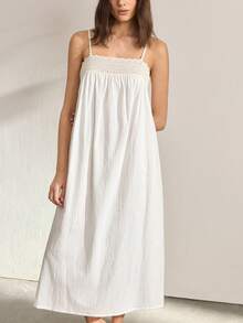 Ocili Women's Loose Fit Hollow Out Embroidery Camisole Dress, Loungewear - White - View 5