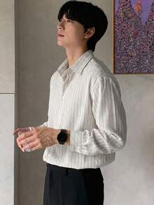 DAZY Áo sơ mi nam dài tay cài cúc, họa tiết kẻ sọc, thích hợp mặc đi làm, mùa xuân/thu. - Nhiều màu - Xem 3