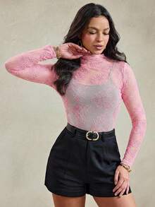 Wildy 黑色网纱透视蕾丝上衣，美式西部乡村音乐节风格，夏季女款 - 淺粉色 - 查看 5