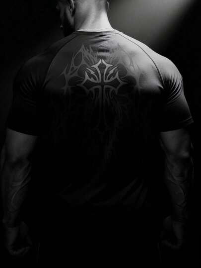 Manfinity Sport PWRUP 男士圆领十字印花休闲百搭日常穿着及运动T恤