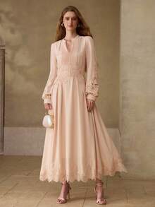MOTF PREMIUM WOMEN'S CHARMING LACE PATCHWORK A-LINE DRESS - Apricot - View 6