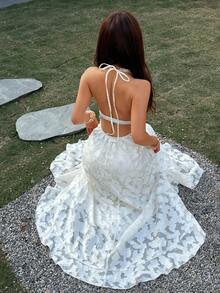 K-Vae Women's Elegant Backless Vacation Dress With Flared Skirt - White - View 2