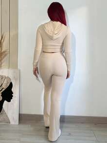 Bearsaez Women's Apricot Zip-Up Cardigan And Knit Pants Casual 2 Pieces Sweater Set In Fall/Winter - Apricot - View 2