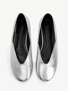 CUCCOO CHICEST Women's Flat-Soled Shoes, Low Vamp PU Material, Slip-On Round Toe Silver Ballet Flats, Mary Jane Silver Flats, Elegant Women's Flats, Light, Comfortable And Versatile, Casual, Suitable For Daily Commuting/Christmas Thanksgiving/Prom Party/Outside Women's Shoes Summer Shoes Wedding Shoes Bride Shoes - Silver - View 6