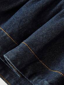Sweetra Chân váy denim nữ màu trơn tối giản phong cách thường ngày - Màu xanh lam - Xem 4