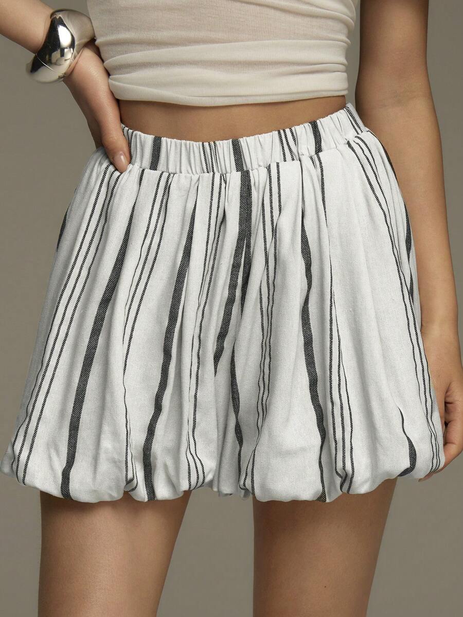 COSMINA Women Striped Elastic Waist Loose Casual Shorts, Versatile For Summer Women's Shorts Summer - Multicolor - View 1